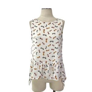 Zara- White Sunglasses Print Sleeveless Blouse Size Medium.